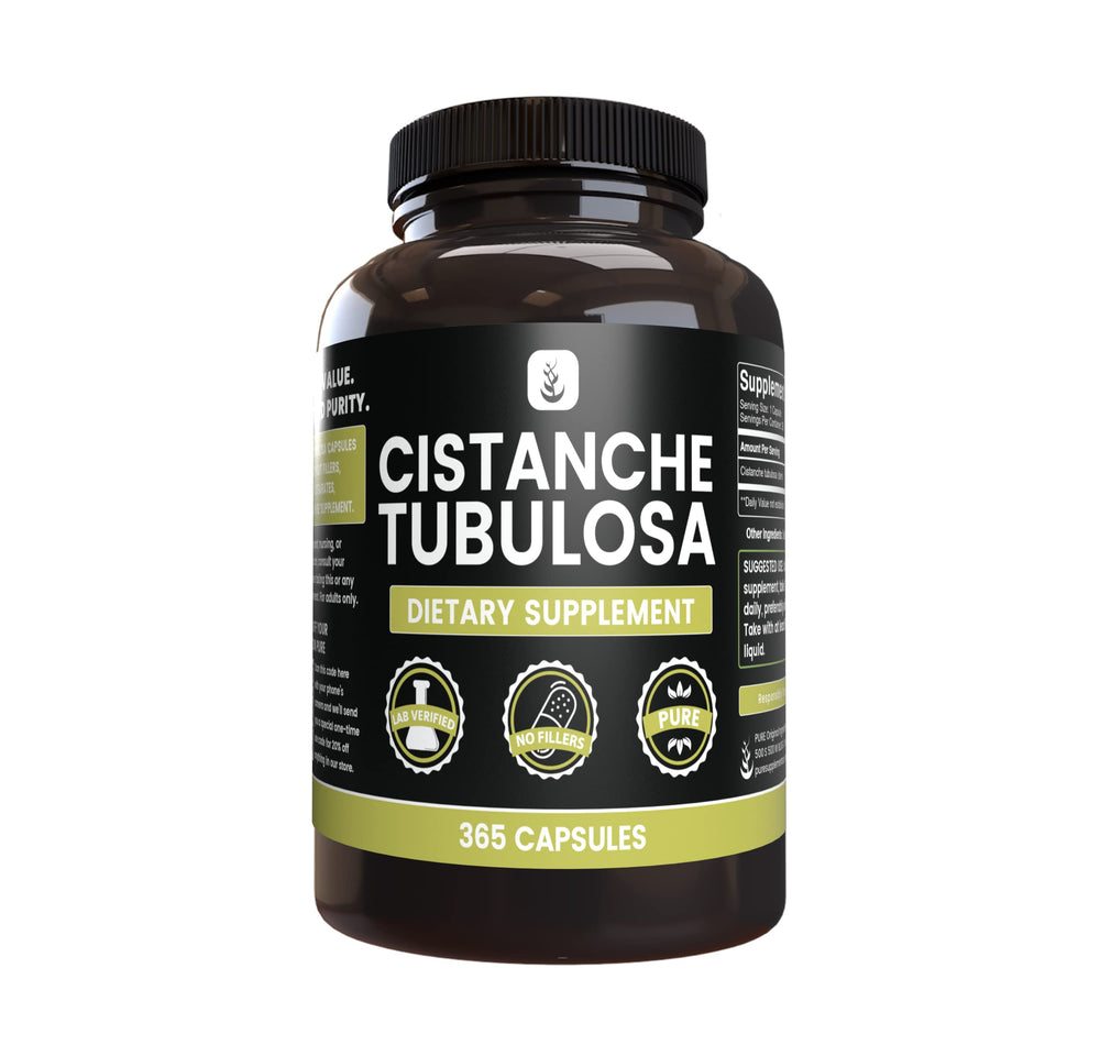 Pure Original Ingredients Cistanche Tubulosa bottle front shows pure single-ingredient capsules for daily use.