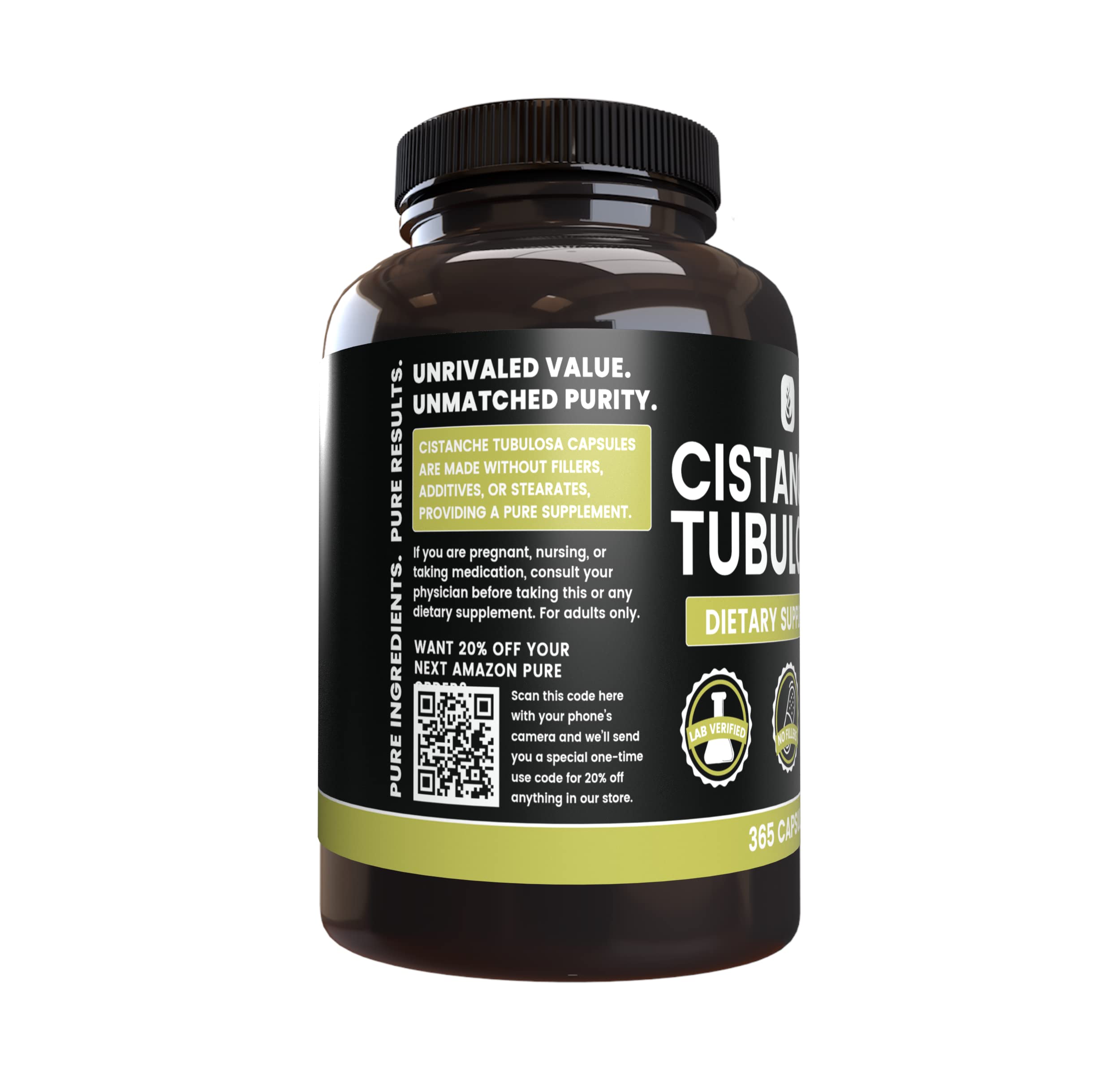 Pure Original Ingredients Cistanche Tubulosa label closeup confirms no magnesium or rice fillers.
