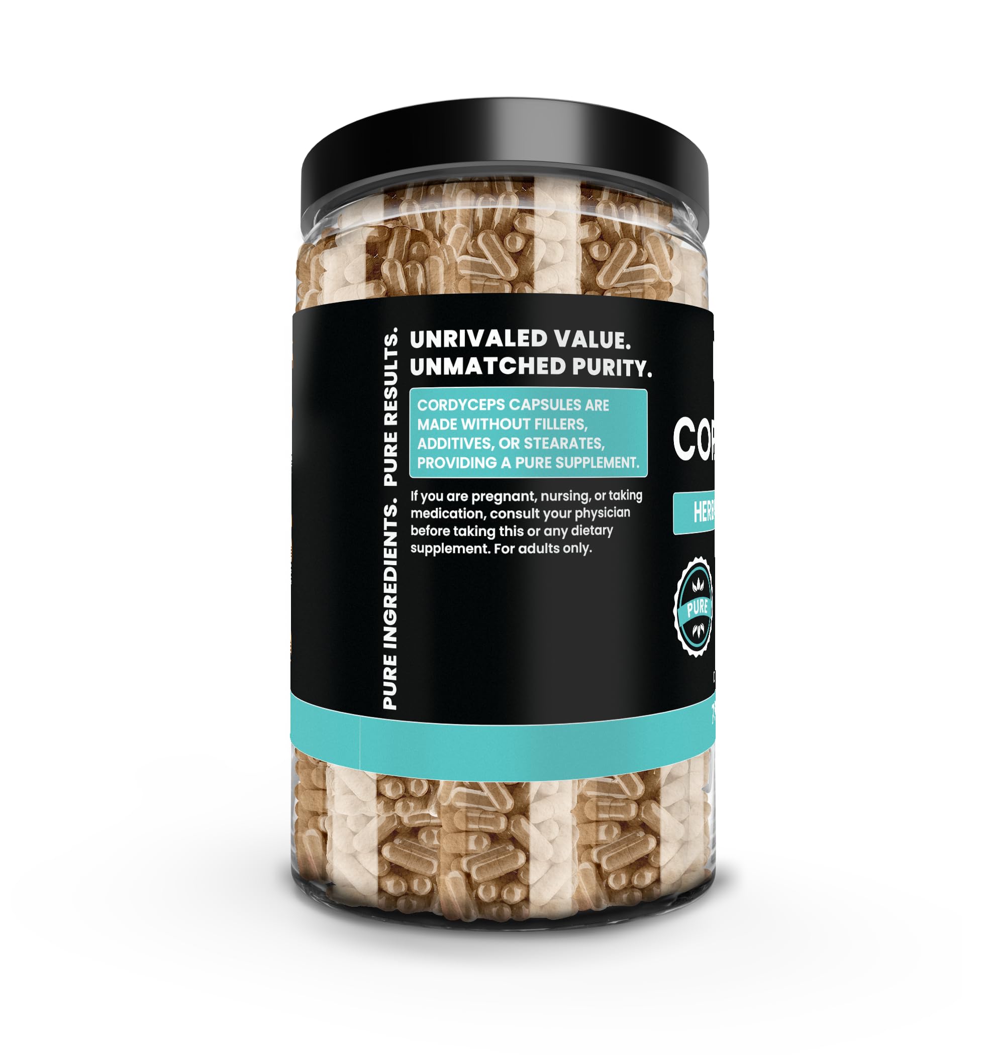 Cordyceps label emphasizes no fillers and lab verification
