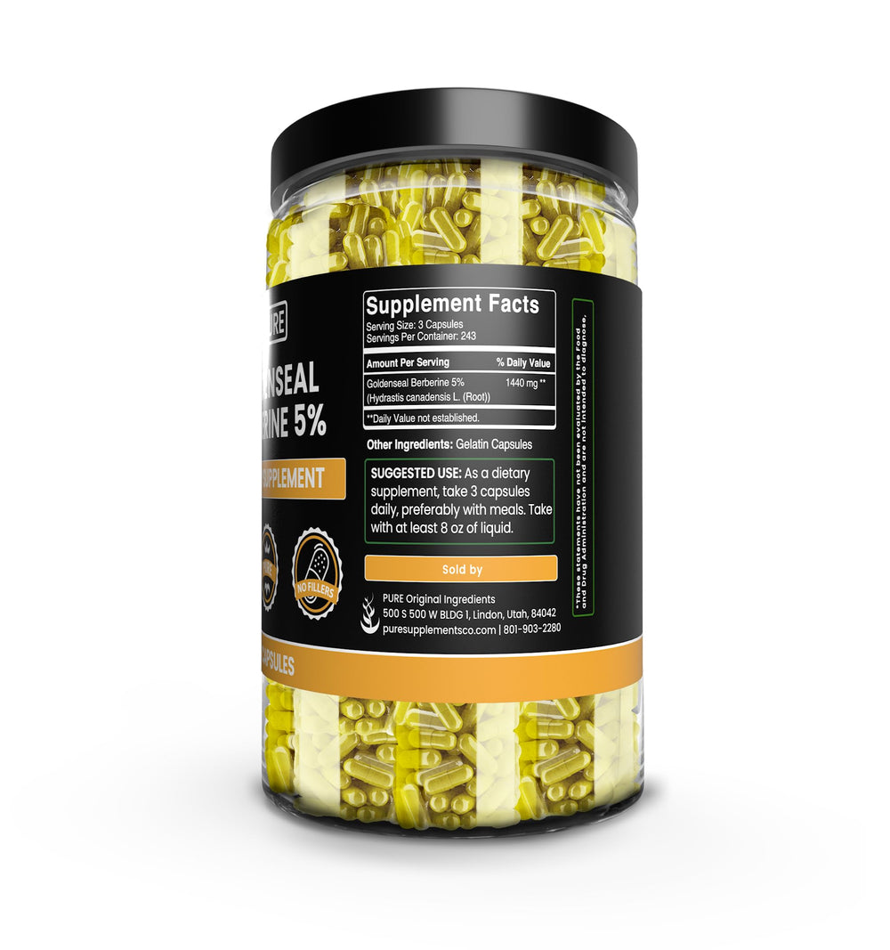 Pouring PURE ORIGINAL INGREDIENTS capsules highlights a clean, additive-free design.
