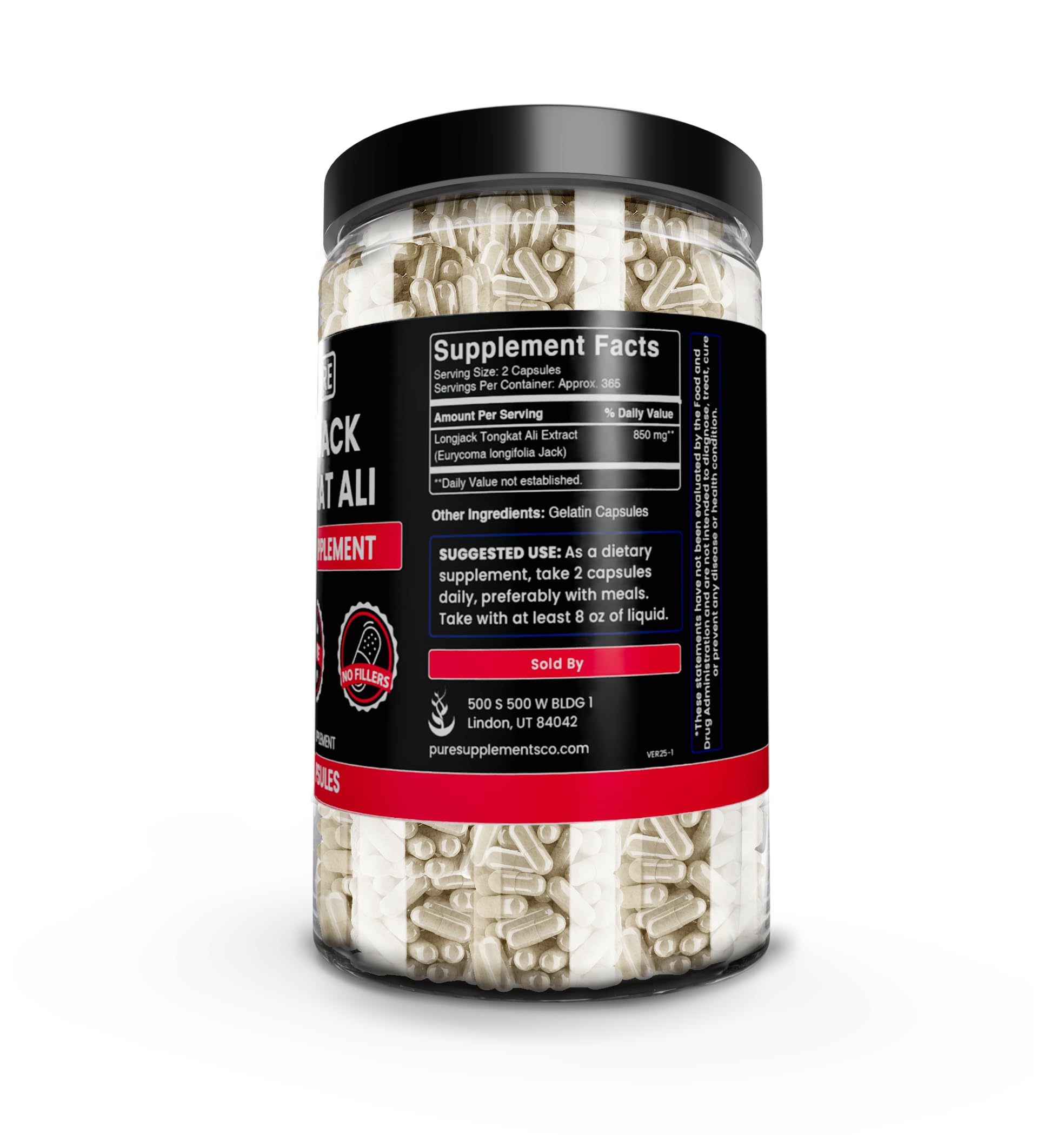 Longjack capsules arranged for a single-ingredient formula and clean daily supplementation.