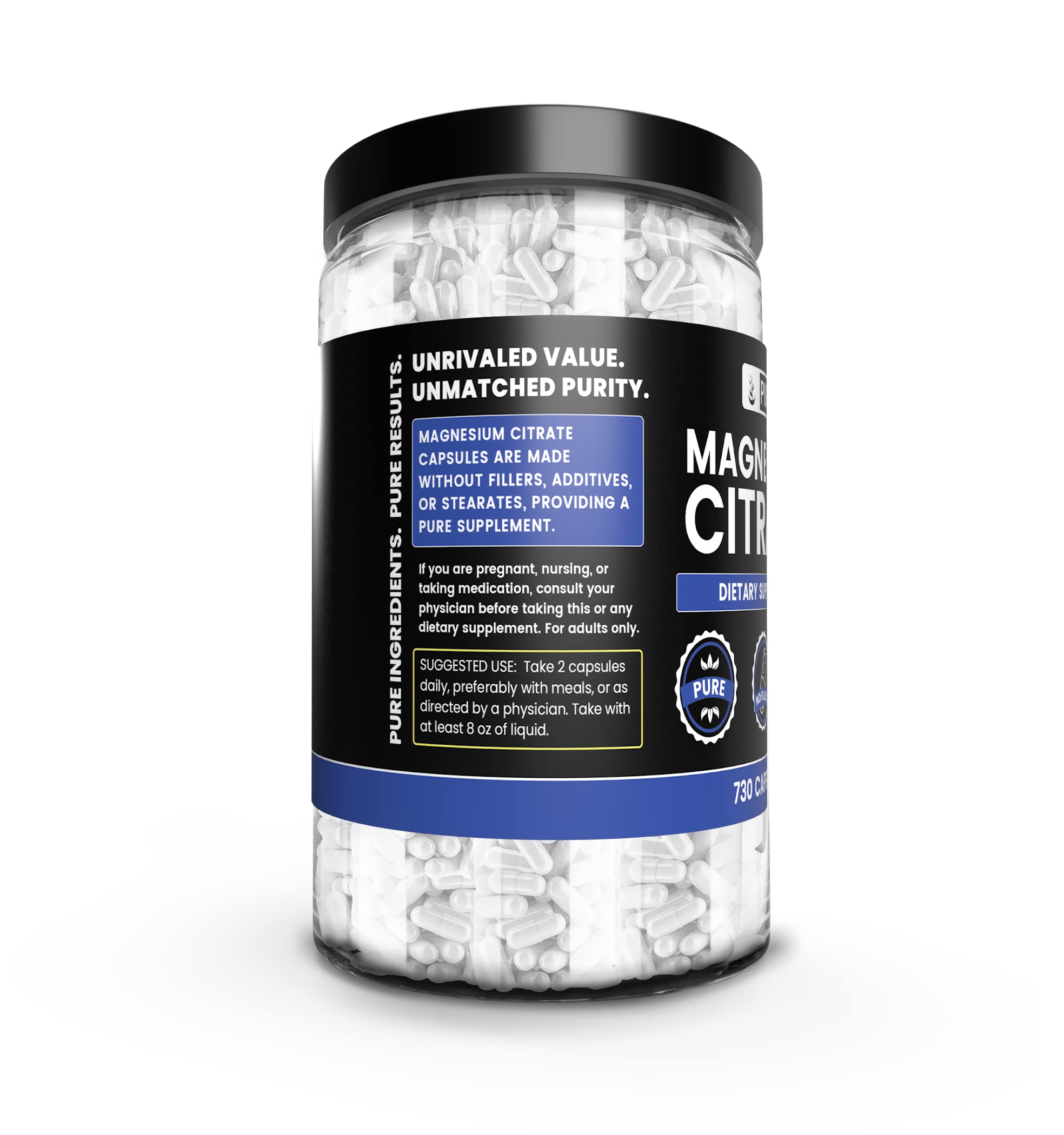 Pure Original Ingredients Magnesium Citrate capsules close-up for simple daily supplement