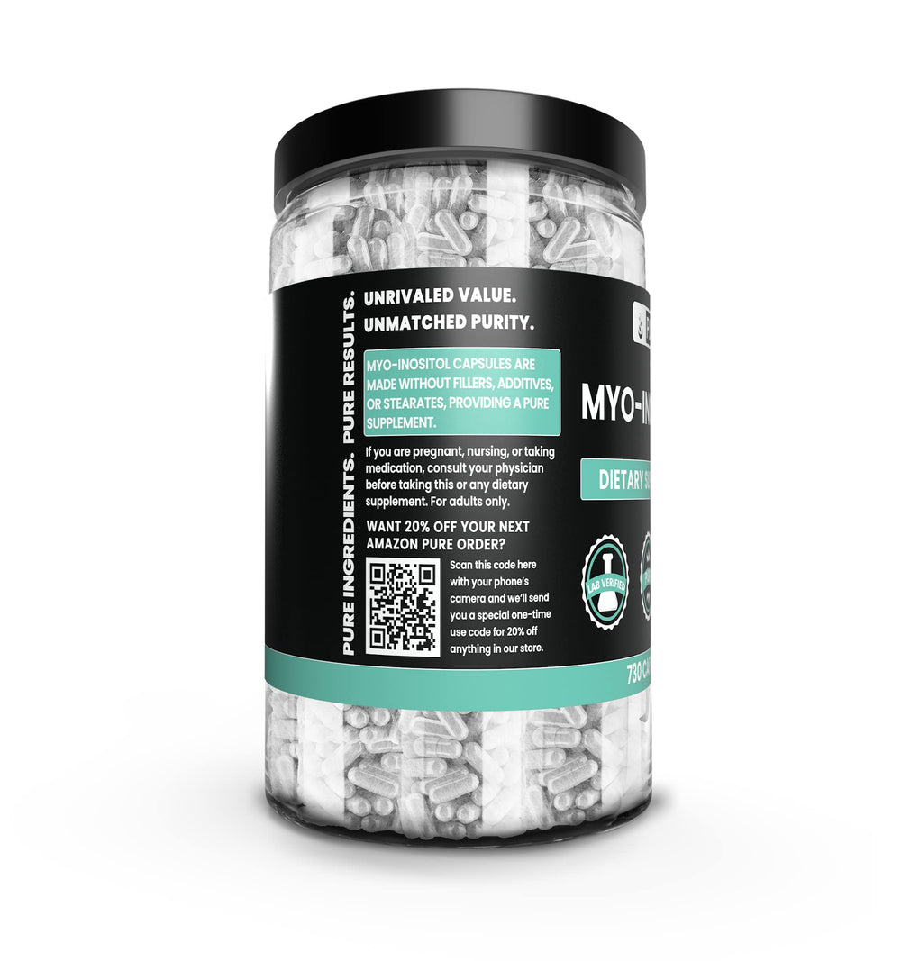 Close-up of Myo-Inositol capsules showing pure, undiluted ingredients