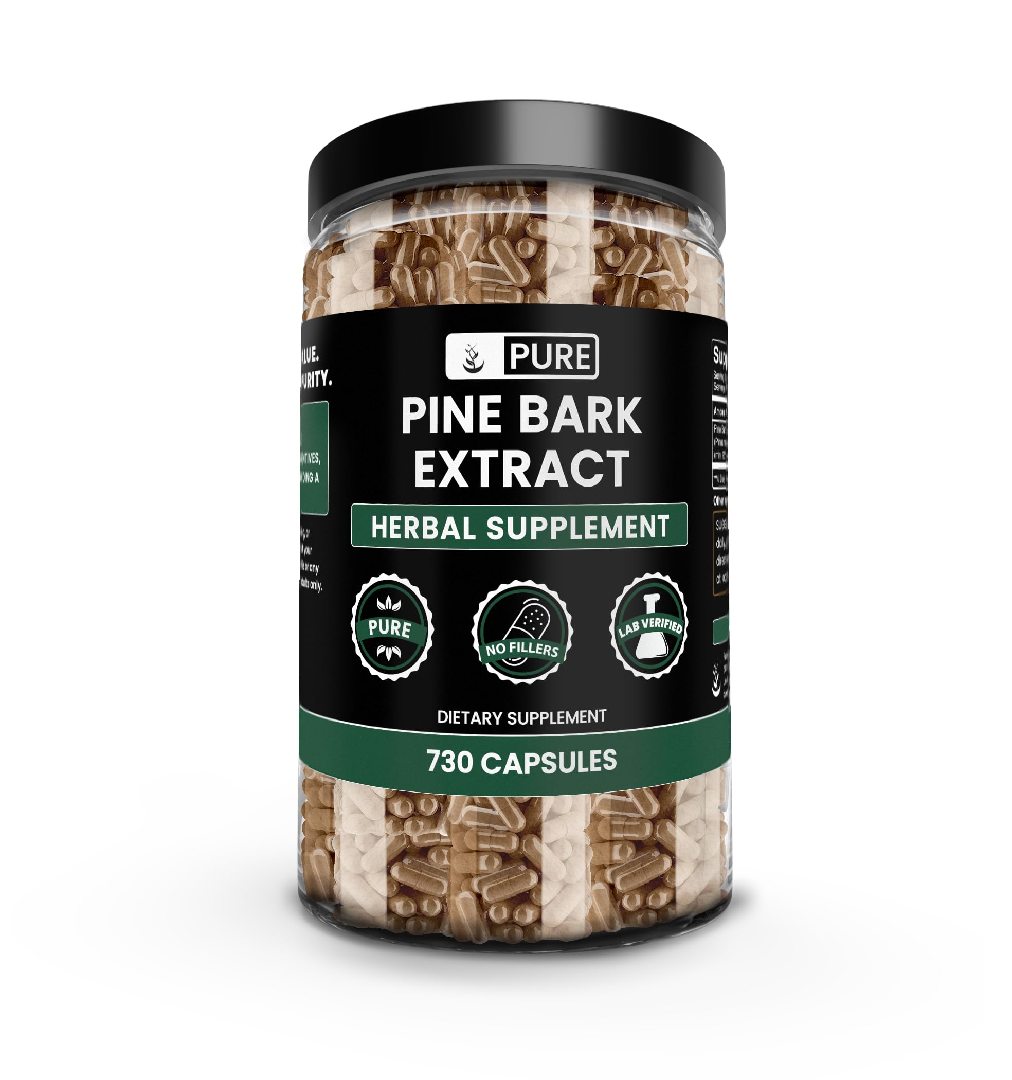 Pure Original Pine Bark Extract bottle close-up showing pure formula for daily wellness