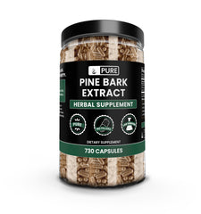 Pure Original Pine Bark Extract bottle close-up showing pure formula for daily wellness