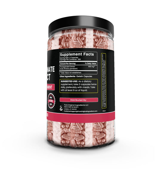 Pure Original Ingredients Pomegranate Extract capsules on display for easy daily intake.