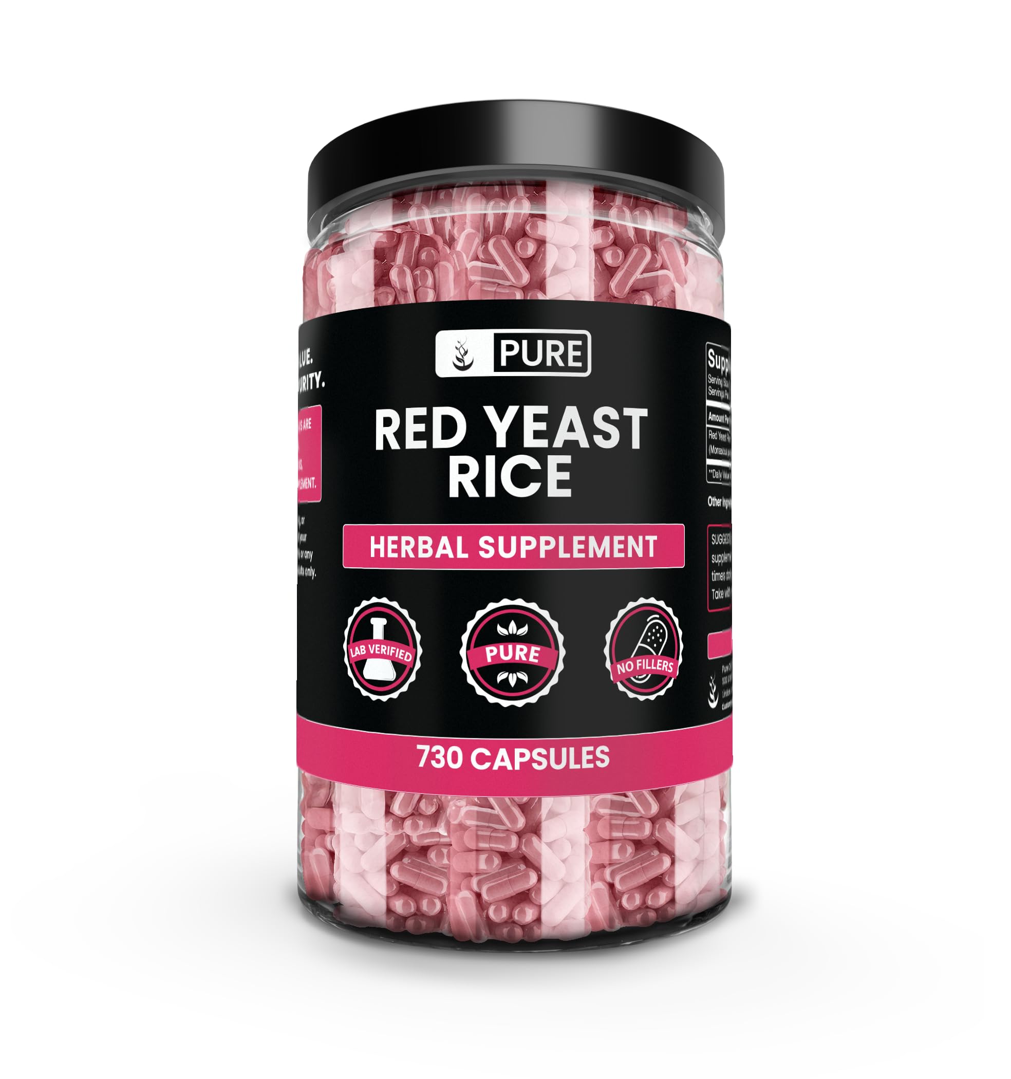 Pure Original Ingredients red yeast rice capsules front view for daily supplementation.