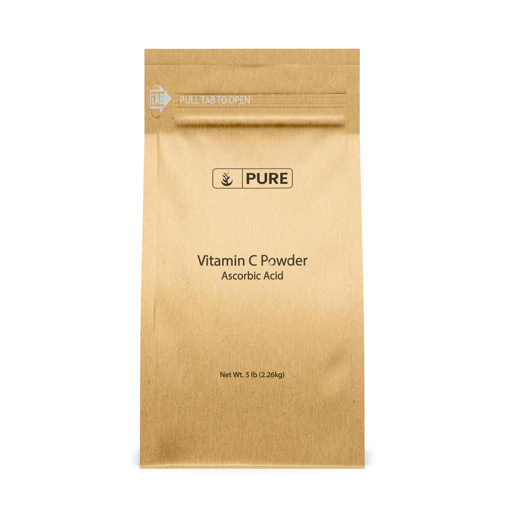 PURE ORIGINAL INGREDIENTS Vitamin C Powder bottle for easy daily use in beverages and skincare.