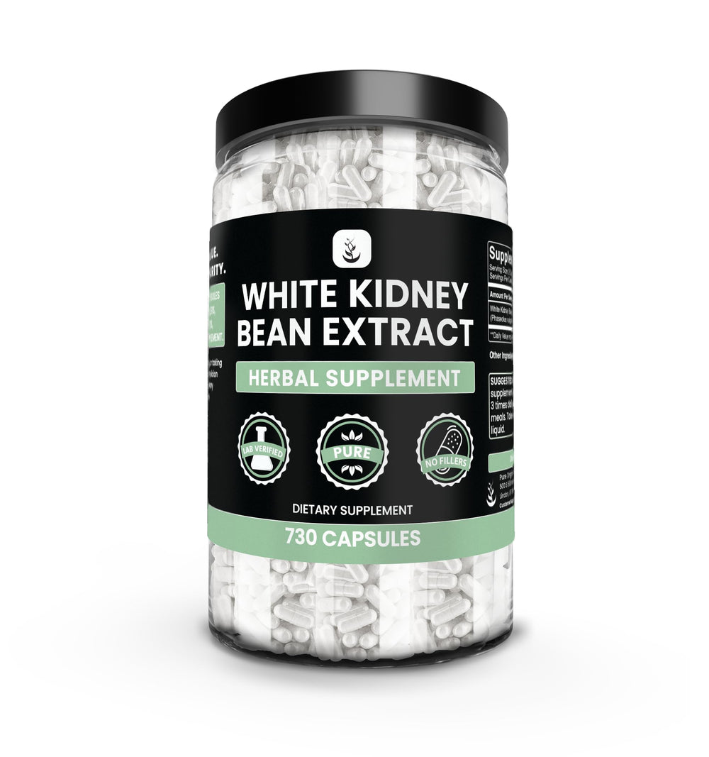 PURE ORIGINAL INGREDIENTS White Kidney Bean Extract bottle with pure, single-ingredient capsules for simple daily wellness.