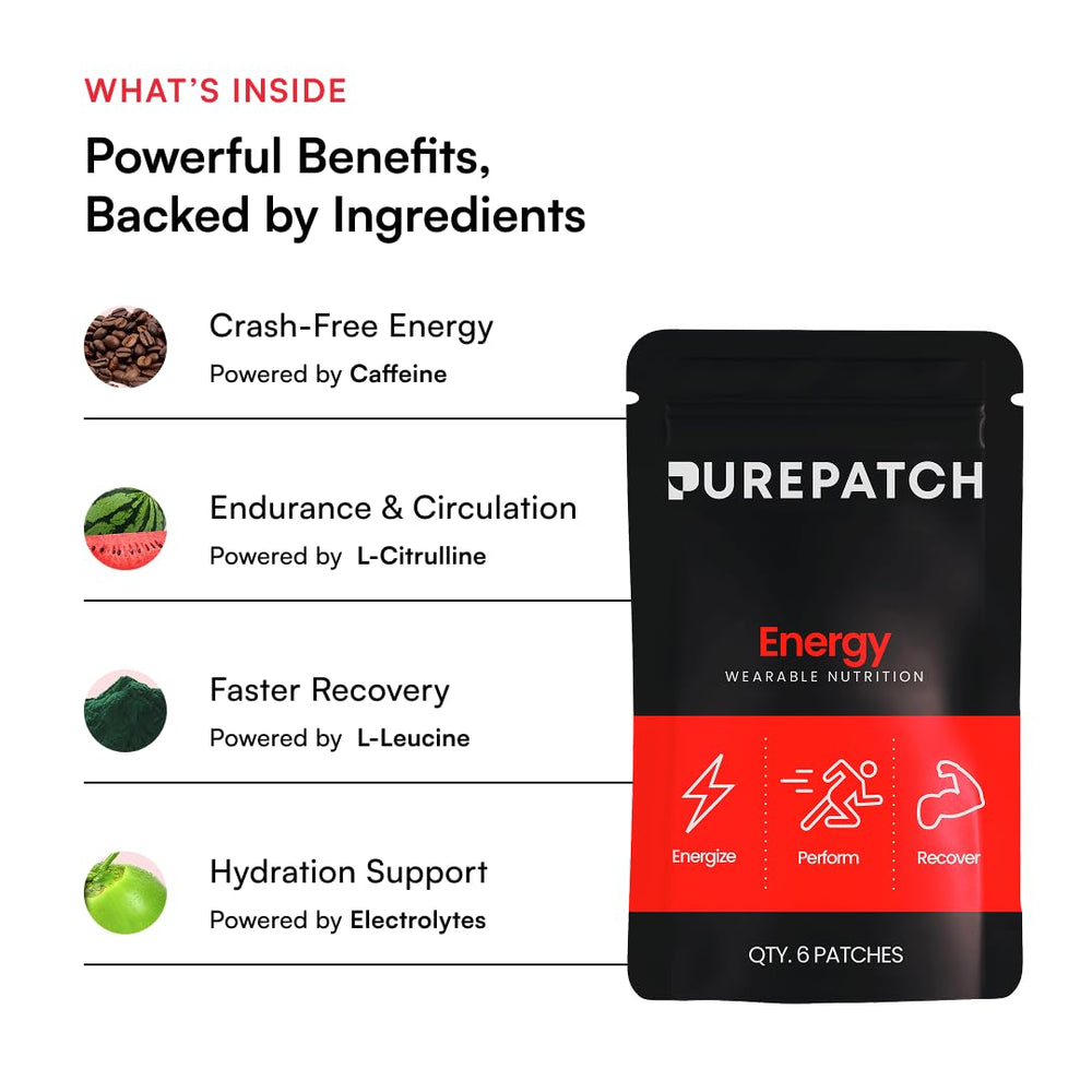 Pure Patch Energy Patch label detail shows clean formulation.