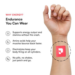 Pure Patch Energy Patch water-resistant material supports active days.