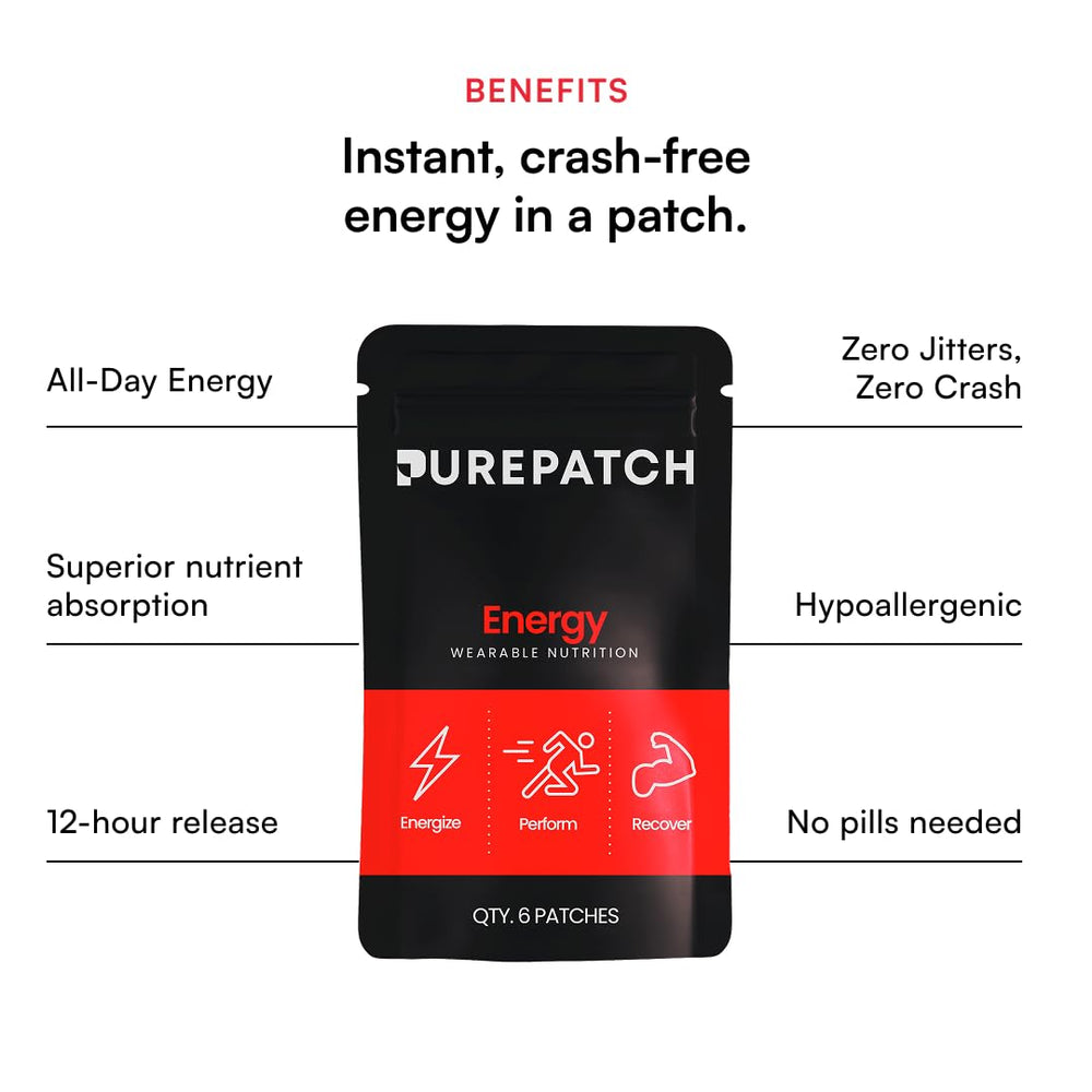 Pure Patch Energy Patch worn on wrist illustrates discreet daily wear.