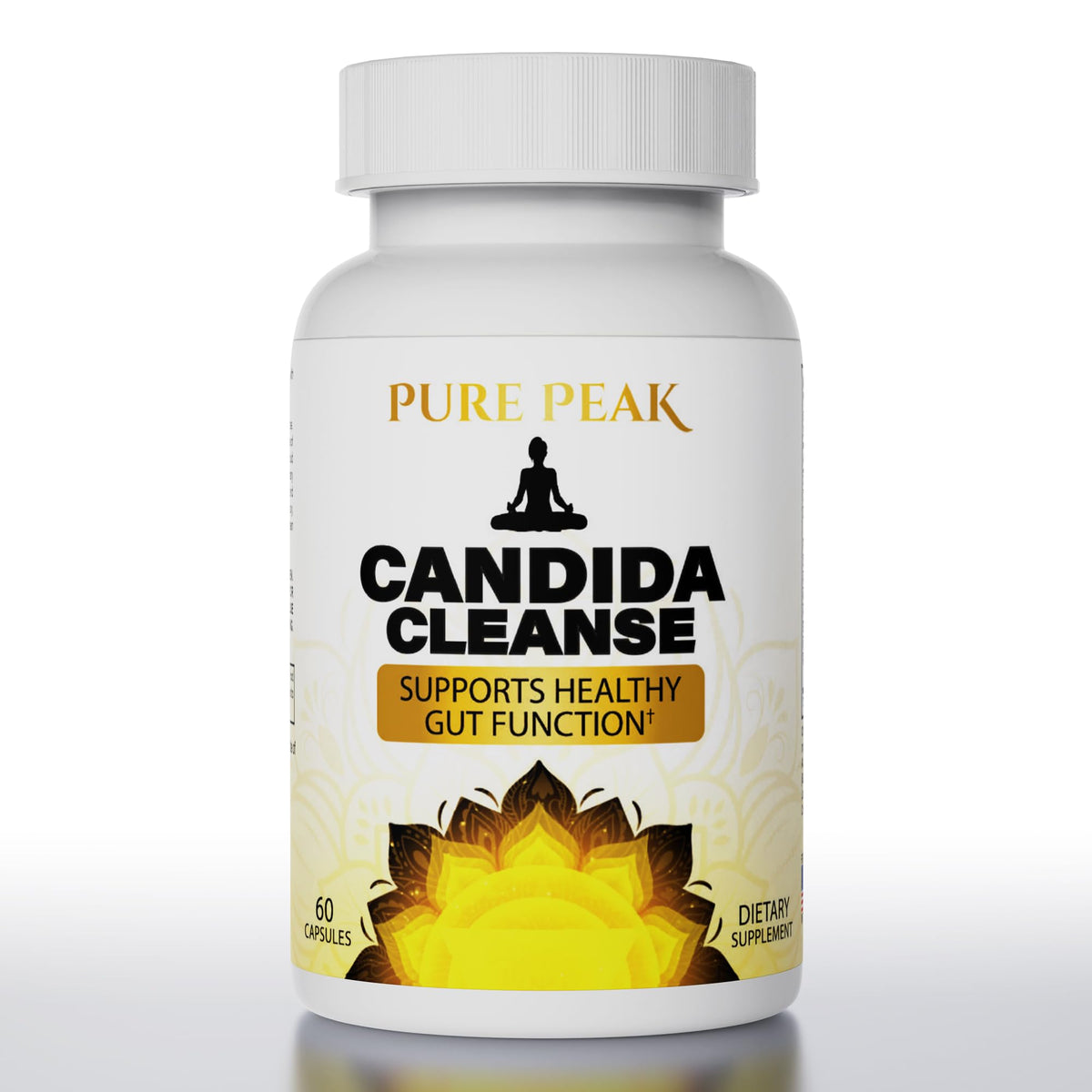Pure Peak Candida Cleanse bottle on a clean surface highlighting gut balance support.
