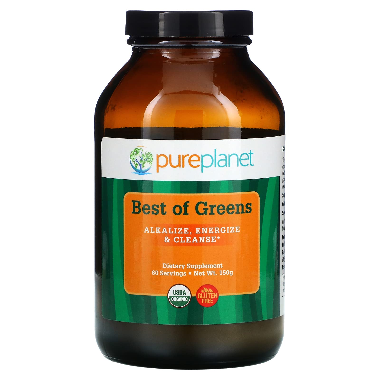 Pure Planet Best of Greens bottle front showing vibrant powder for daily energy.