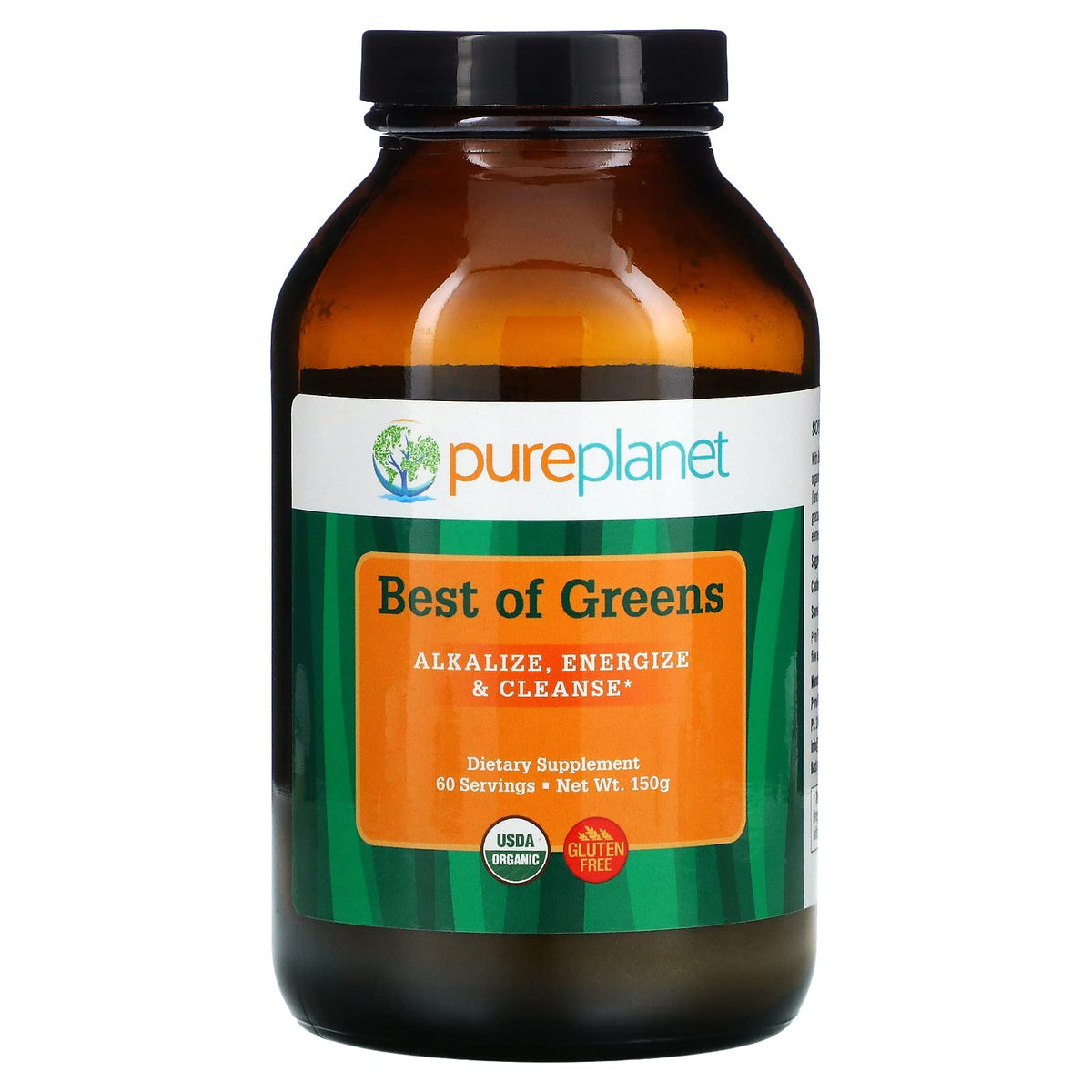 Pure Planet Best of Greens bottle front showing vibrant powder for daily energy.