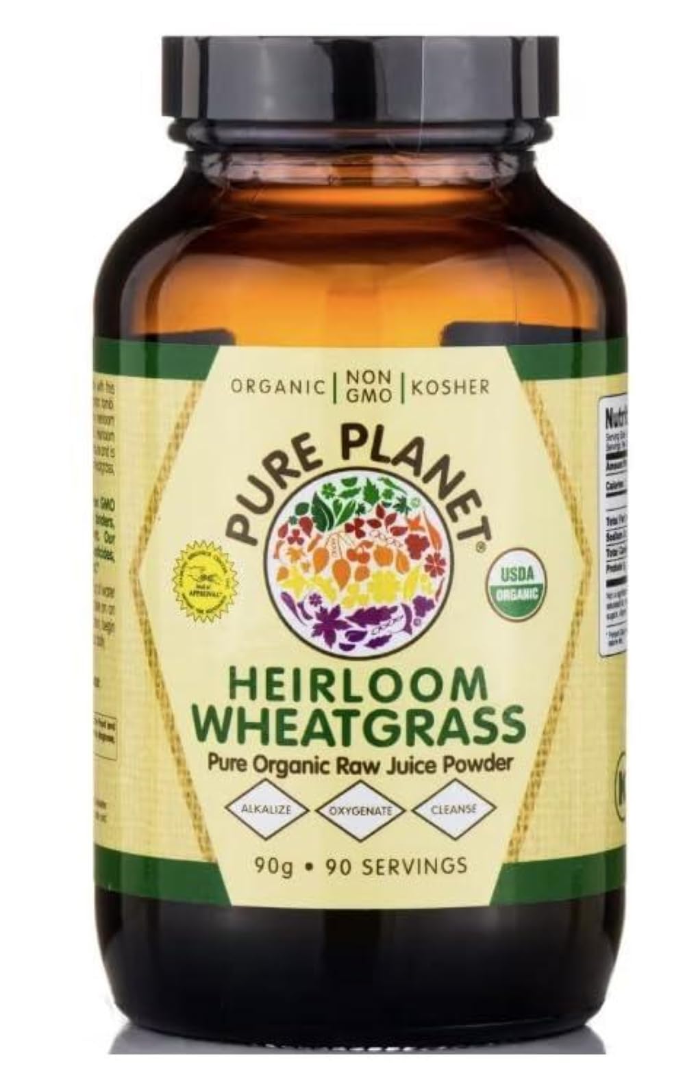 Pure Planet Heirloom Wheatgrass bottle showcasing vibrant greens for daily energy support.