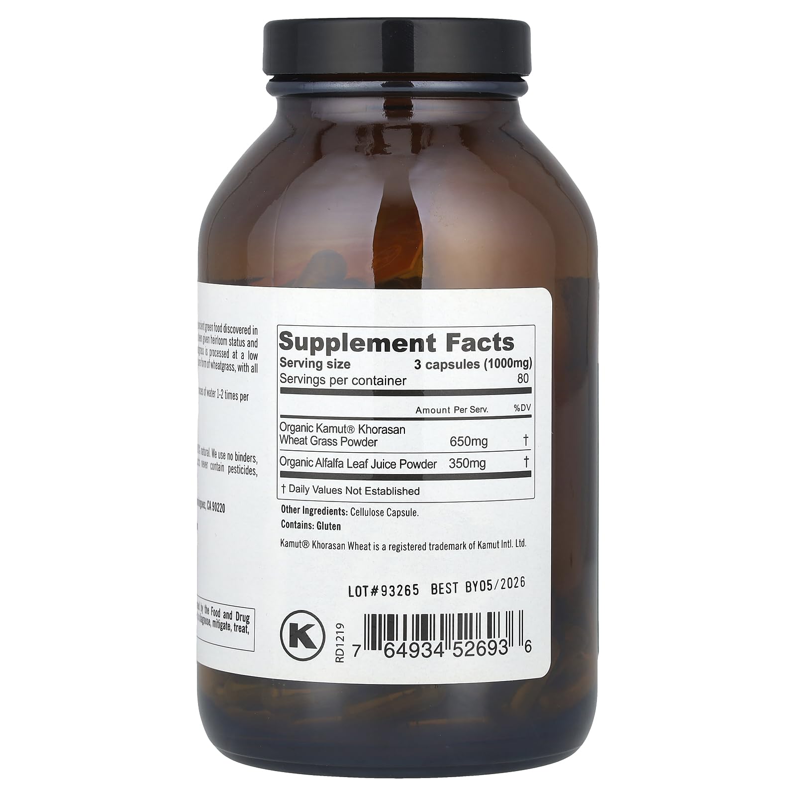 Pure Planet Heirloom Wheatgrass capsules close-up reveals pure, filler-free nutrition.