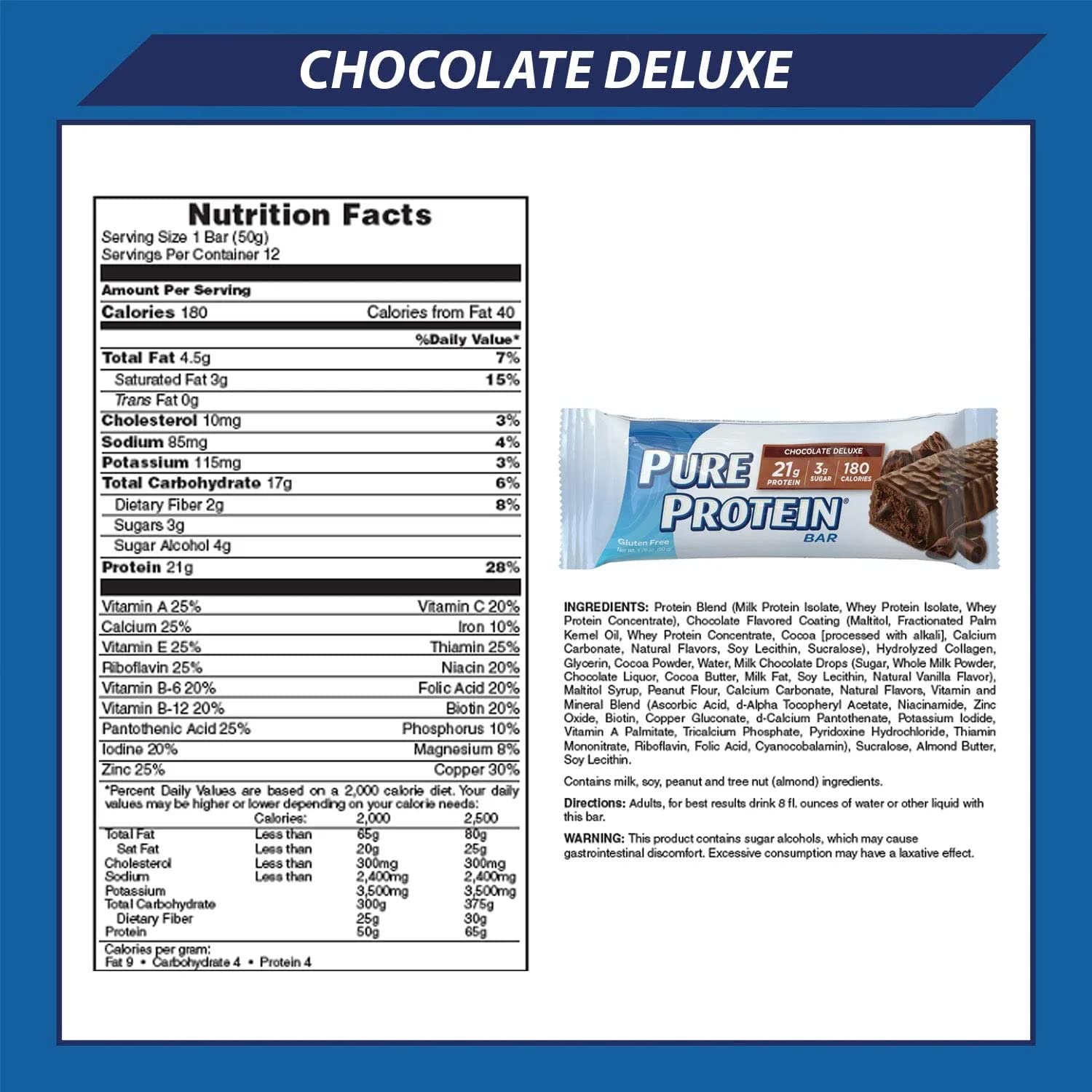 Pure Protein Bars chocolate deluxe bar close-up highlighting rich flavor