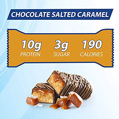 Pure Protein gluten-free bar on kitchen counter with milk snack