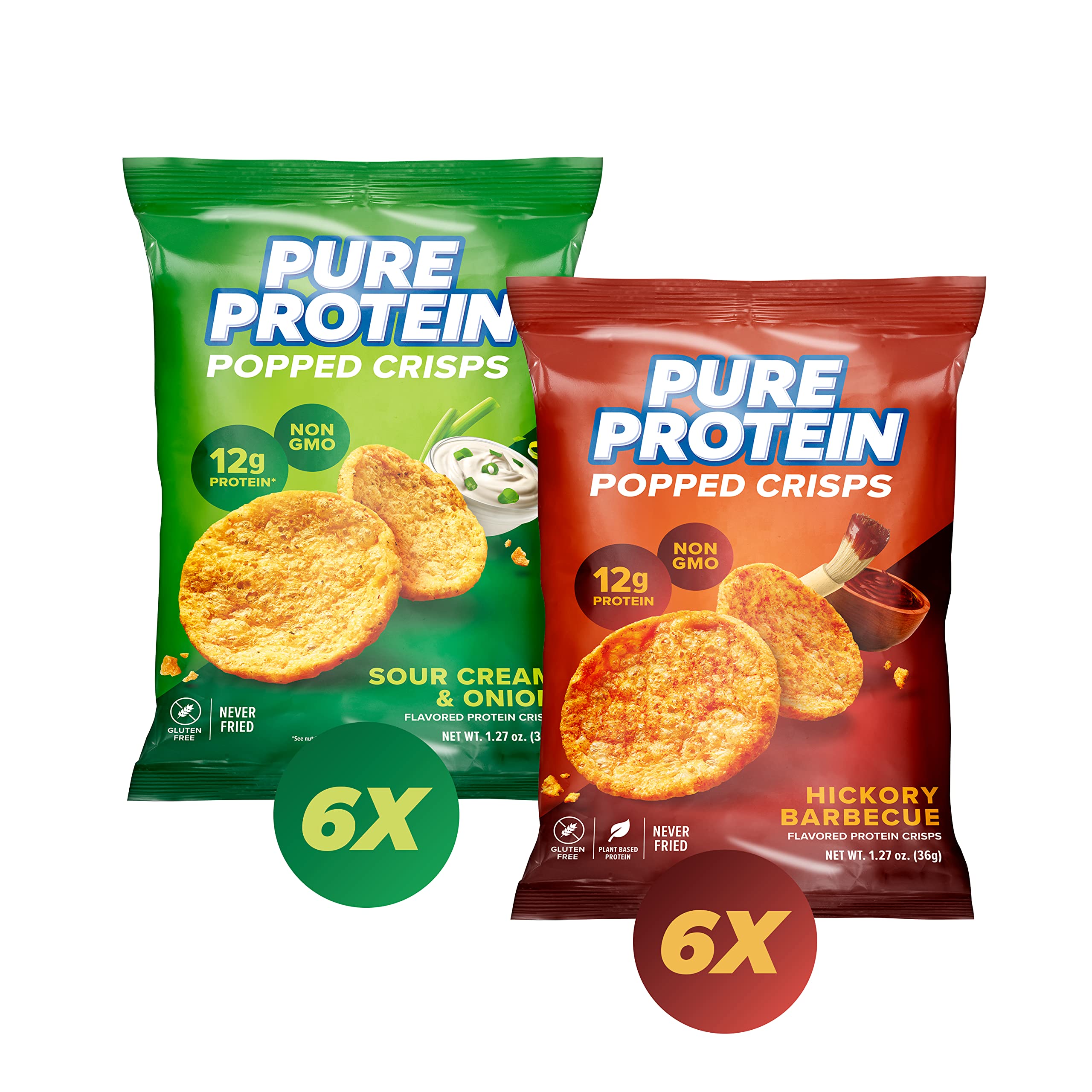 Pure Protein Popped Crisps Hickory Barbecue box showcases bold flavor in a protein-packed snack.