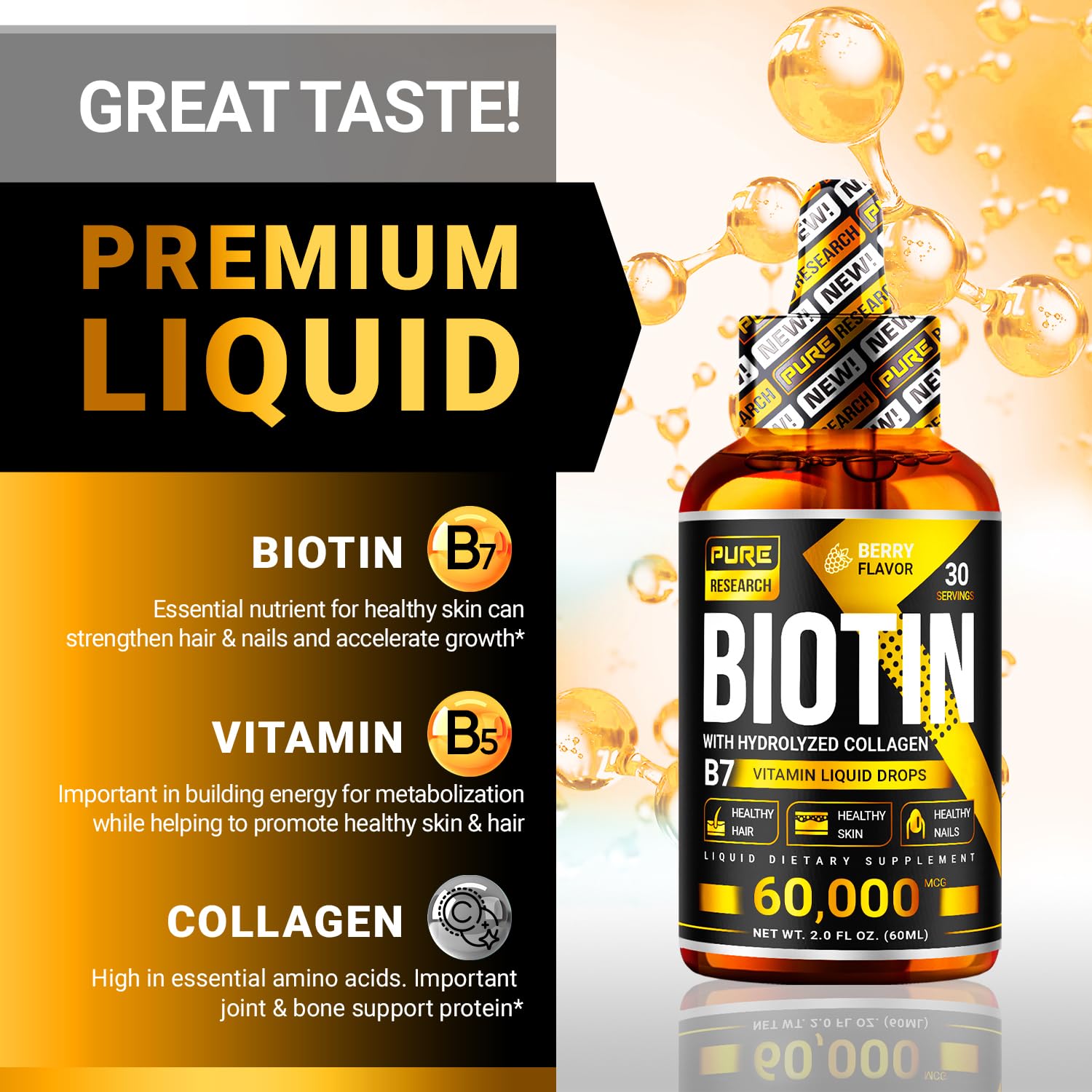 Pure Research Biotin Collagen label information highlights potency and ingredients