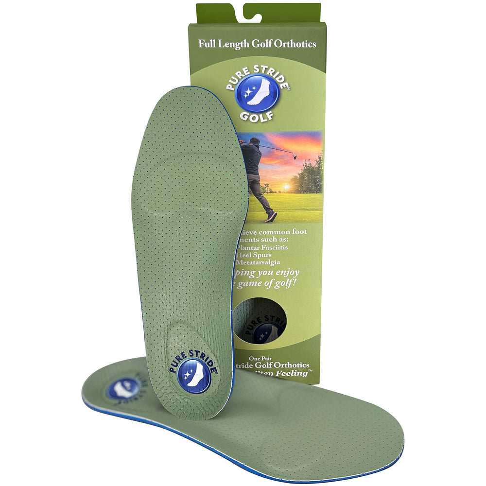 Pure Stride Golf Orthotics arch support for all-day course comfort.