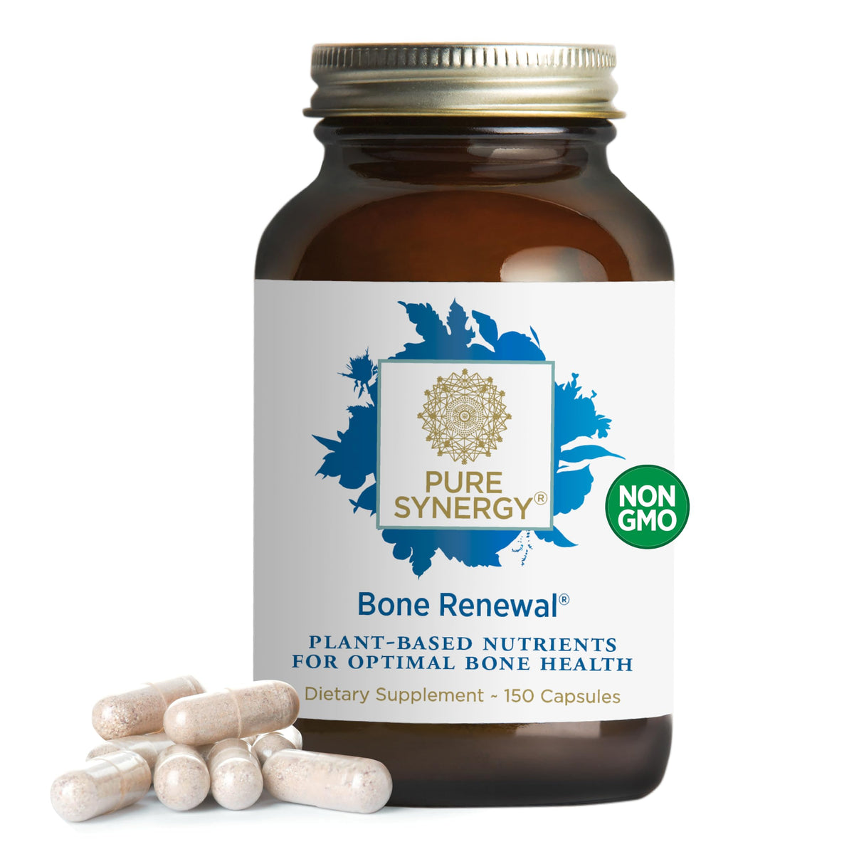 PURE SYNERGY Bone Renewal bottle front for vegan calcium support.