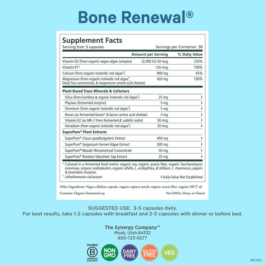 PURE SYNERGY Bone Renewal capsules close-up with D3 and K2 cofactors.