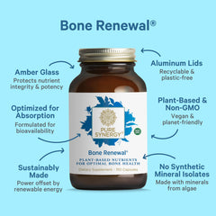 PURE SYNERGY Bone Renewal label detail highlights non-GMO vegan formula.