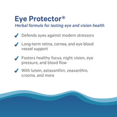 PURE SYNERGY Eye Protector bottle back nutrition panel with 60 capsules and allergen free claims.