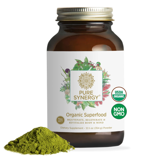 PURE SYNERGY Green Superfood Powder bottle for daily nutrition
