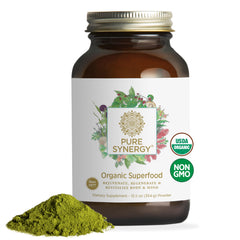 PURE SYNERGY Green Superfood Powder bottle for daily nutrition