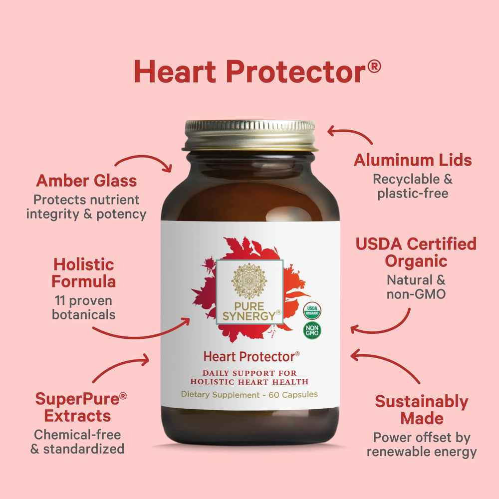 Pure Synergy Heart Protector resveratrol capsules emphasize antioxidant support for vascular health.