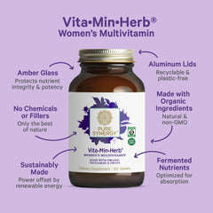 Pure Synergy Organic whole-food ingredients highlight plant-based nutrients for daily energy.