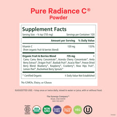 Pure Synergy Pure Radiance C label closeup highlighting organic vitamin C blend