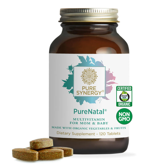 Pure Synergy PureNatal bottle hero illustrating convenient prenatal vitamins for daily support.