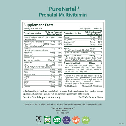 Pure Synergy PureNatal organic sprouts and berries highlight wholesome ingredient sources for prenatal health.