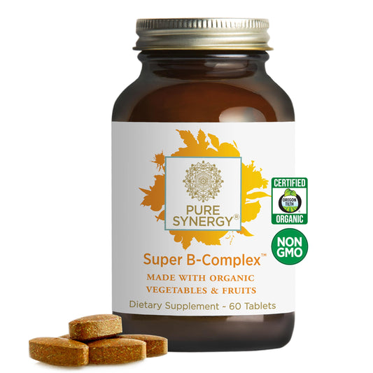 Pure Synergy Super B-Complex bottle with tablets for daily energy support.