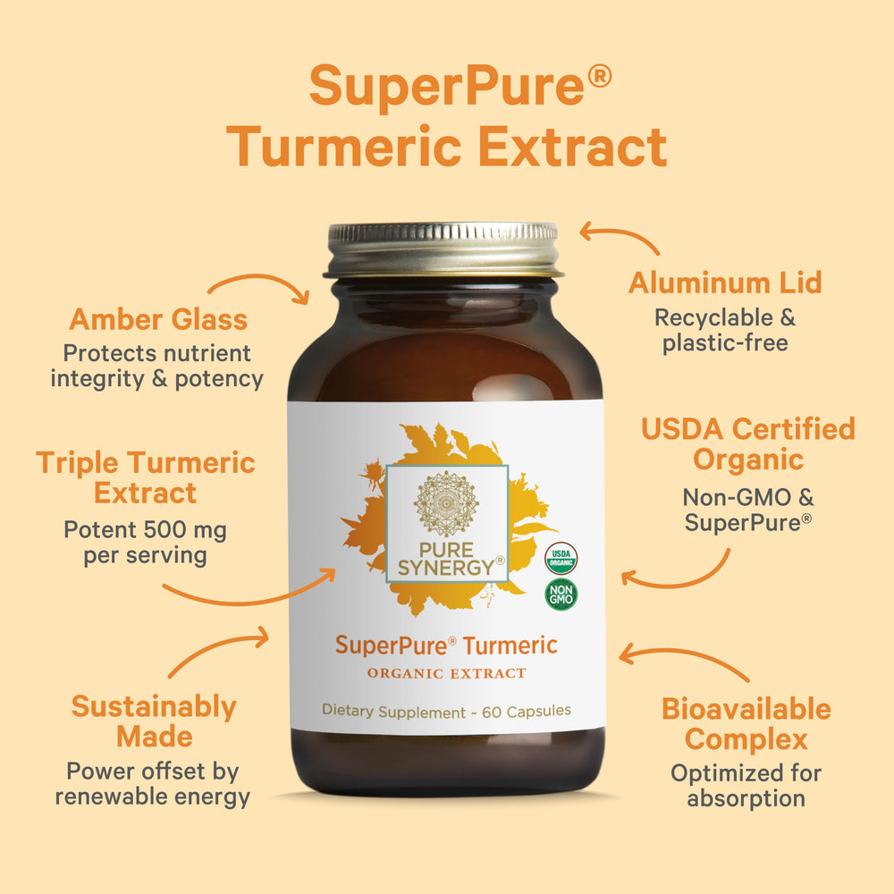 Pure Synergy SuperPure bottle pour illustrating convenient daily dosing.