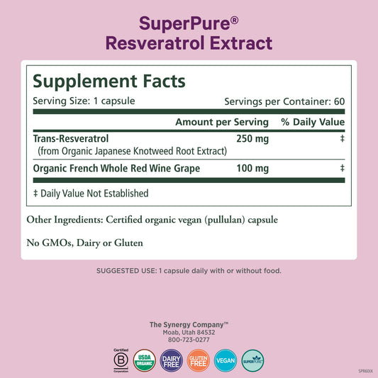PURE SYNERGY trans-resveratrol capsules for easy daily intake