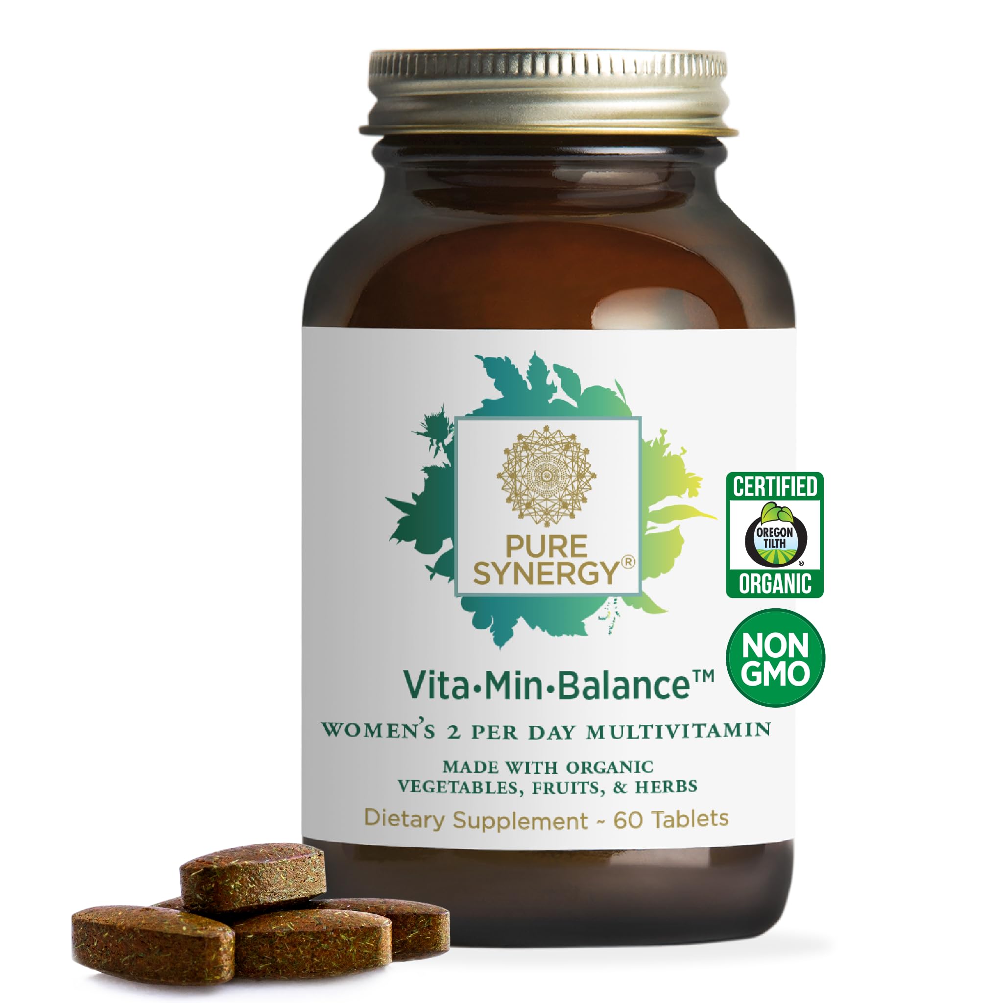 Pure Synergy Vita-Min-Balance bottle showing daily wellness support for women