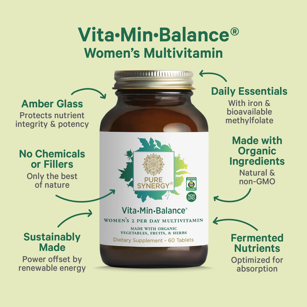 Pure Synergy Vita-Min-Balance tablets ready for daily use and energy support