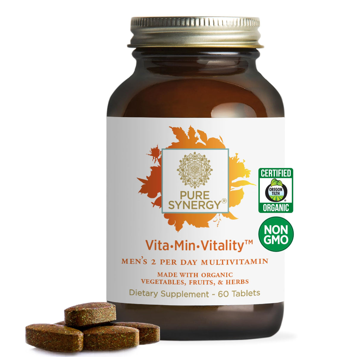 PURE SYNERGY Vita·Min·Vitality bottle on counter for daily energy support