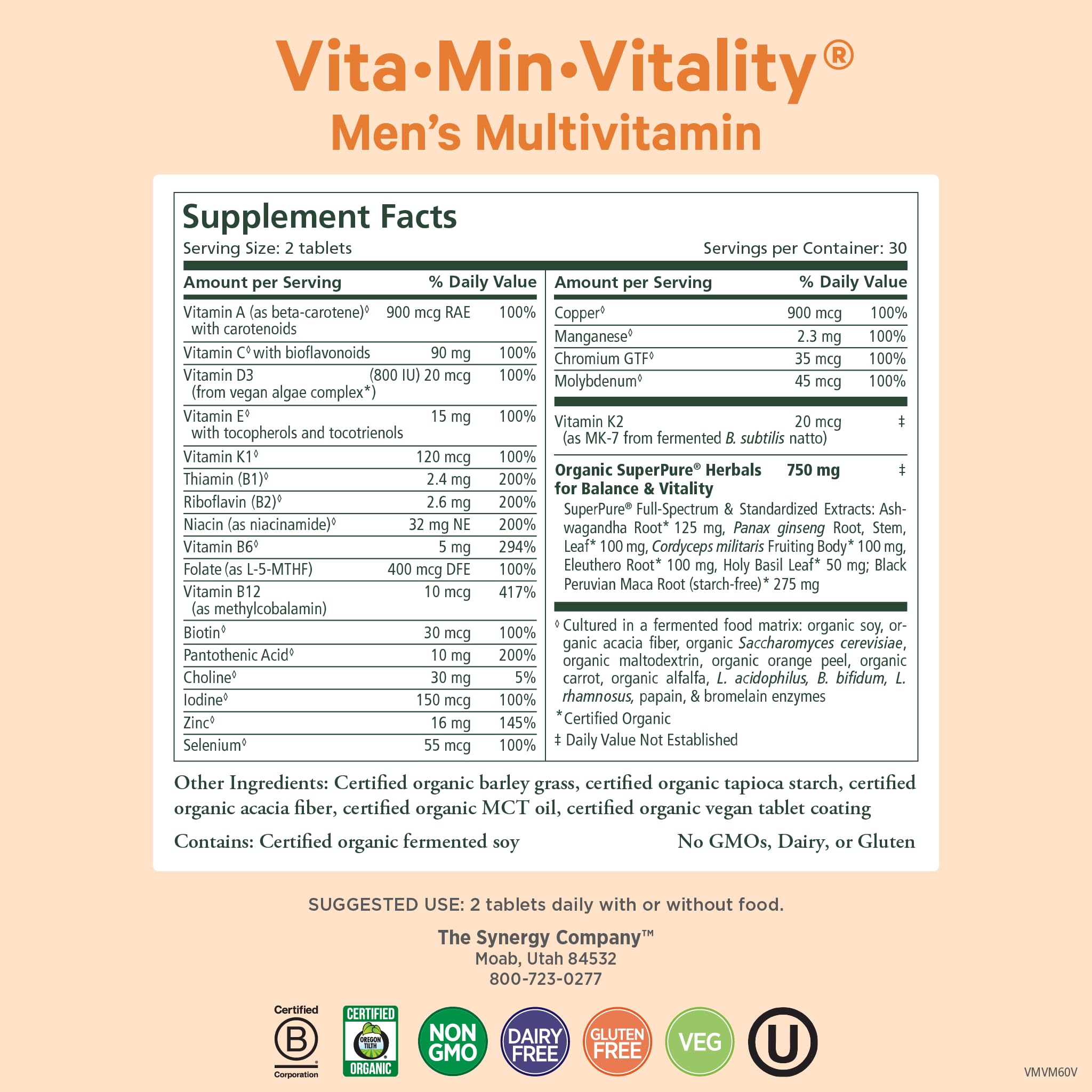 PURE SYNERGY Vita·Min·Vitality capsules shown for a simple daily routine