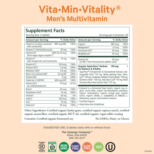 PURE SYNERGY Vita·Min·Vitality capsules shown for a simple daily routine