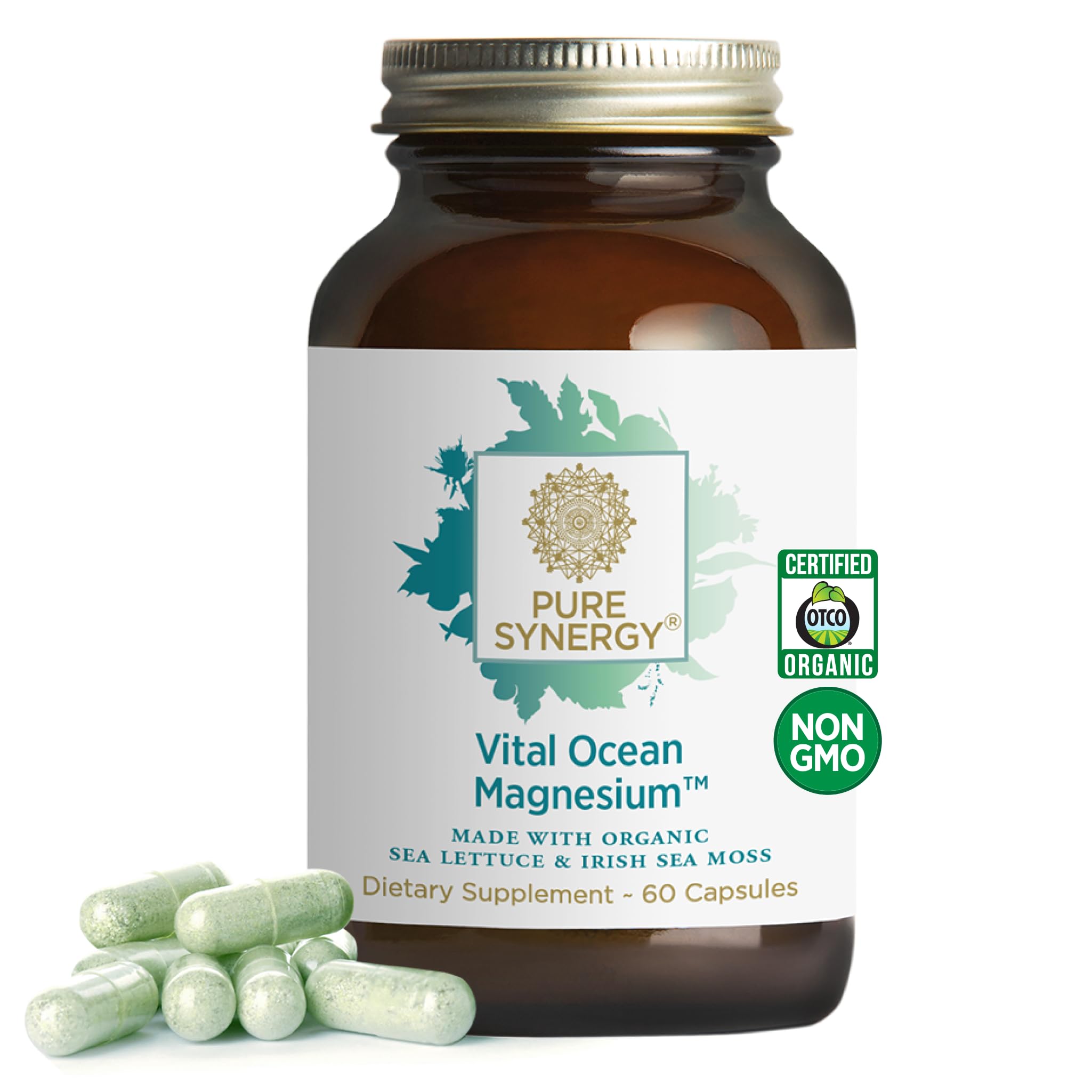 Pure Synergy Vital Ocean Magnesium bottle label featuring ocean minerals for daily energy