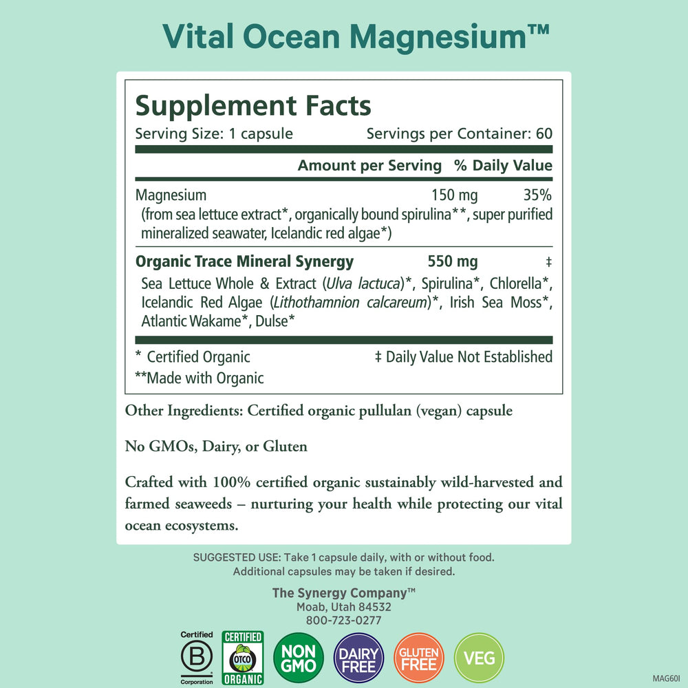 Pure Synergy Vital Ocean Magnesium capsules close-up, vegan formula for daily wellness