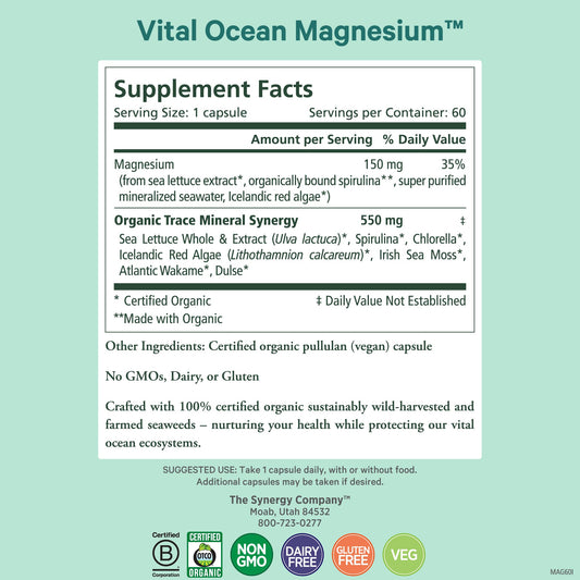 Pure Synergy Vital Ocean Magnesium capsules close-up, vegan formula for daily wellness