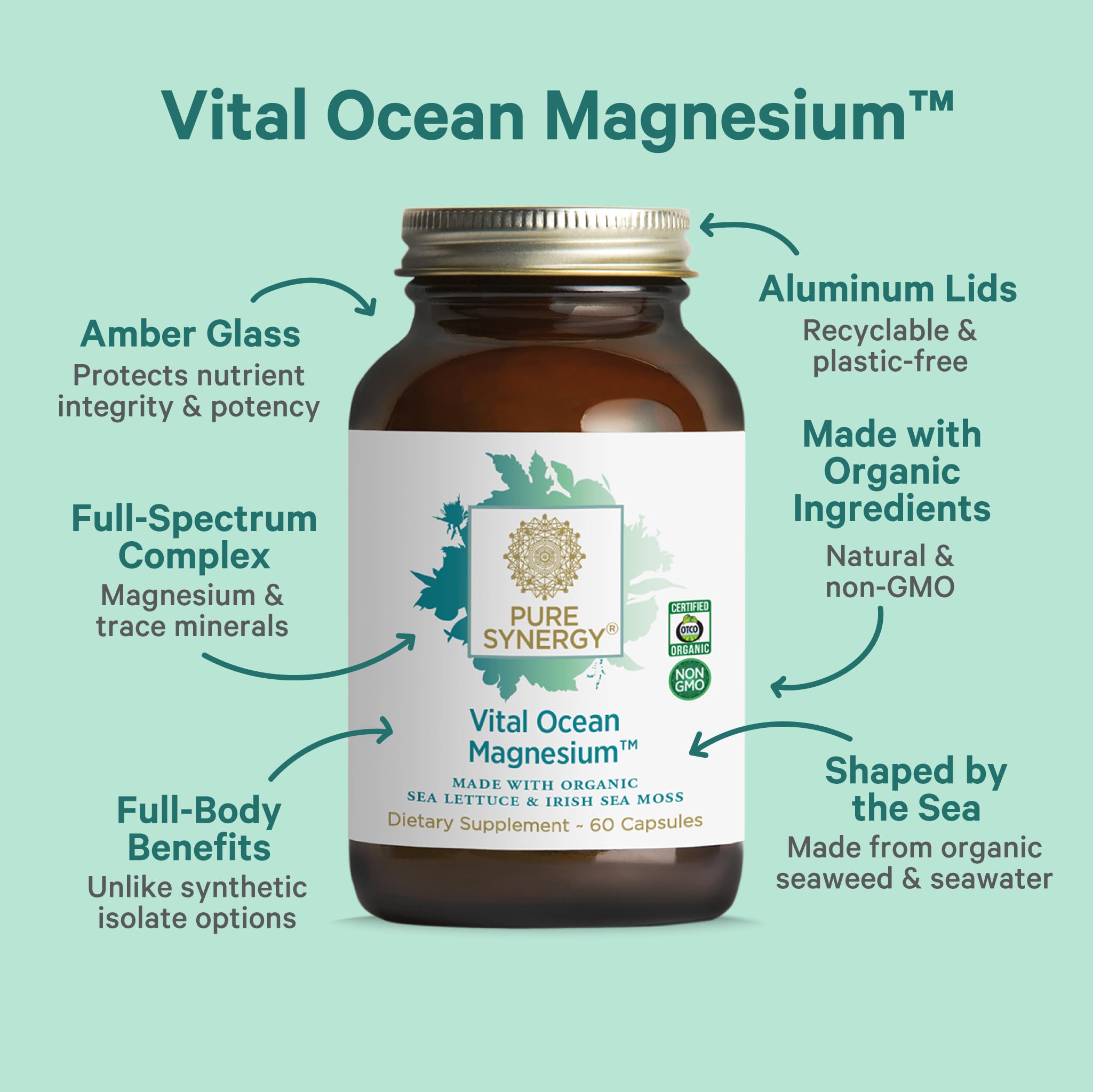 Pure Synergy Vital Ocean Magnesium seaweed blend emphasizes ocean-sourced nutrients