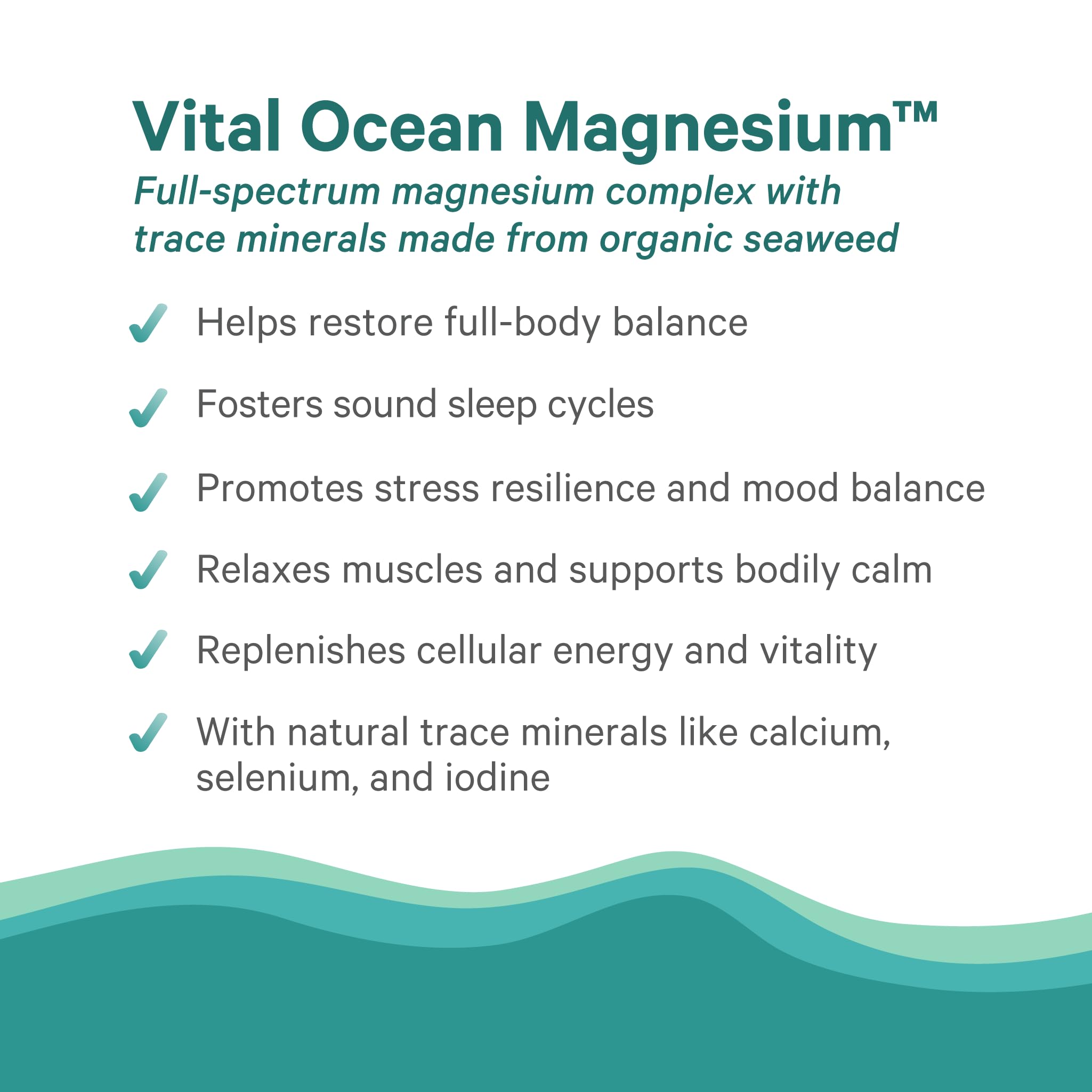 Pure Synergy Vital Ocean Magnesium ingredients list shows spirulina, chlorella, wakame